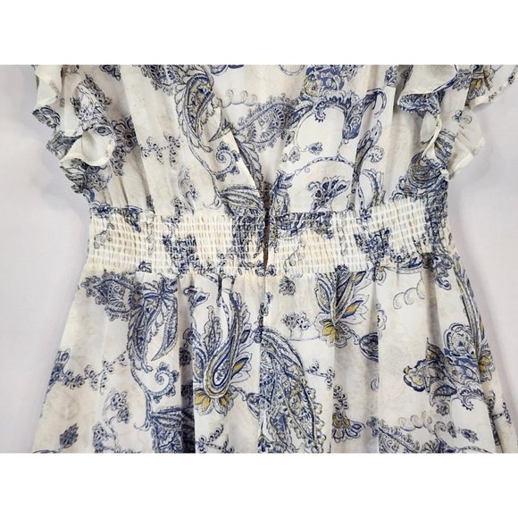 Paper Crane Dress Womens Small Blue White Open Front Midi Ruffled Cap Sleeve - Picture 7 of 16